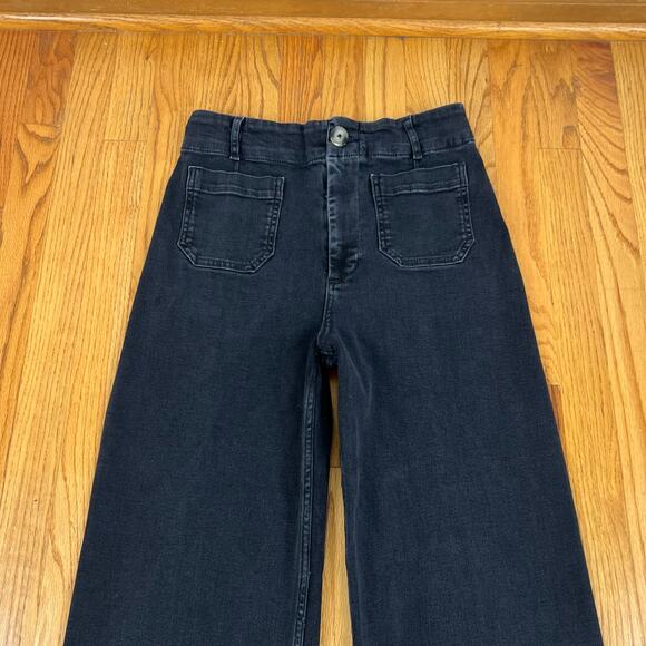 Pilcro The Day Tripper Black Wide‎ Leg Cropped High Waist Denim Jeans (Sz 30) - Picture 4 of 9